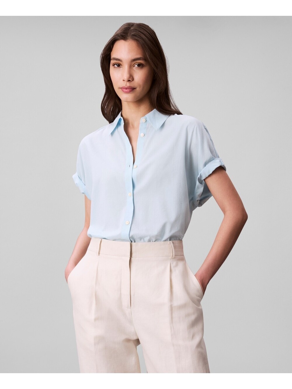 Calvin Klein Womens Short-Sleeve Button-Do Cool Blue S
